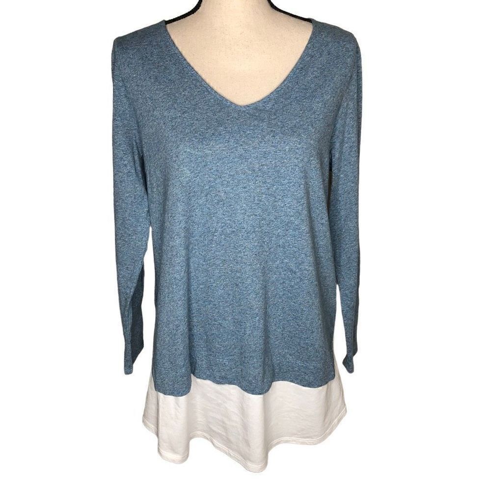 J. Jill Heather Blue Cotton Layered Look Top‎